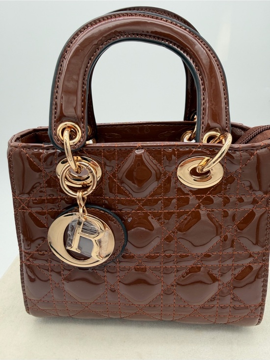 Handbags - Beautiful, Brown Patent leather mini Bag with Gold Charm